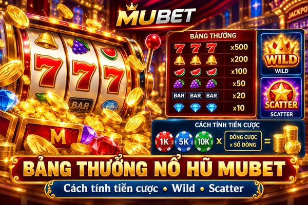 Bảng thưởng nổ hũ MUBET với cách tính tiền cược và ký hiệu Wild Scatter