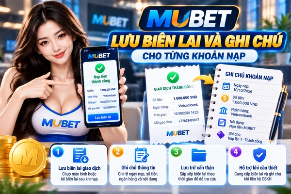 Hướng dẫn lưu biên lai và ghi chú từng khoản nạp MUBET, kiểm tra số tiền, thời gian, ngân hàng và mã giao dịch.