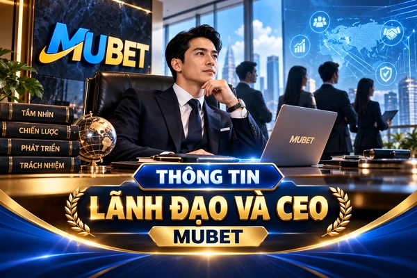 Hình minh họa thông tin lãnh đạo và CEO MUBET trong không gian văn phòng, thể hiện tầm nhìn và chiến lược phát triển.